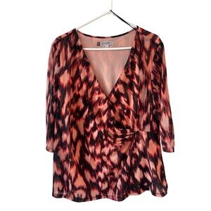 Jennifer Lopez Red and Black Patterned Blouse